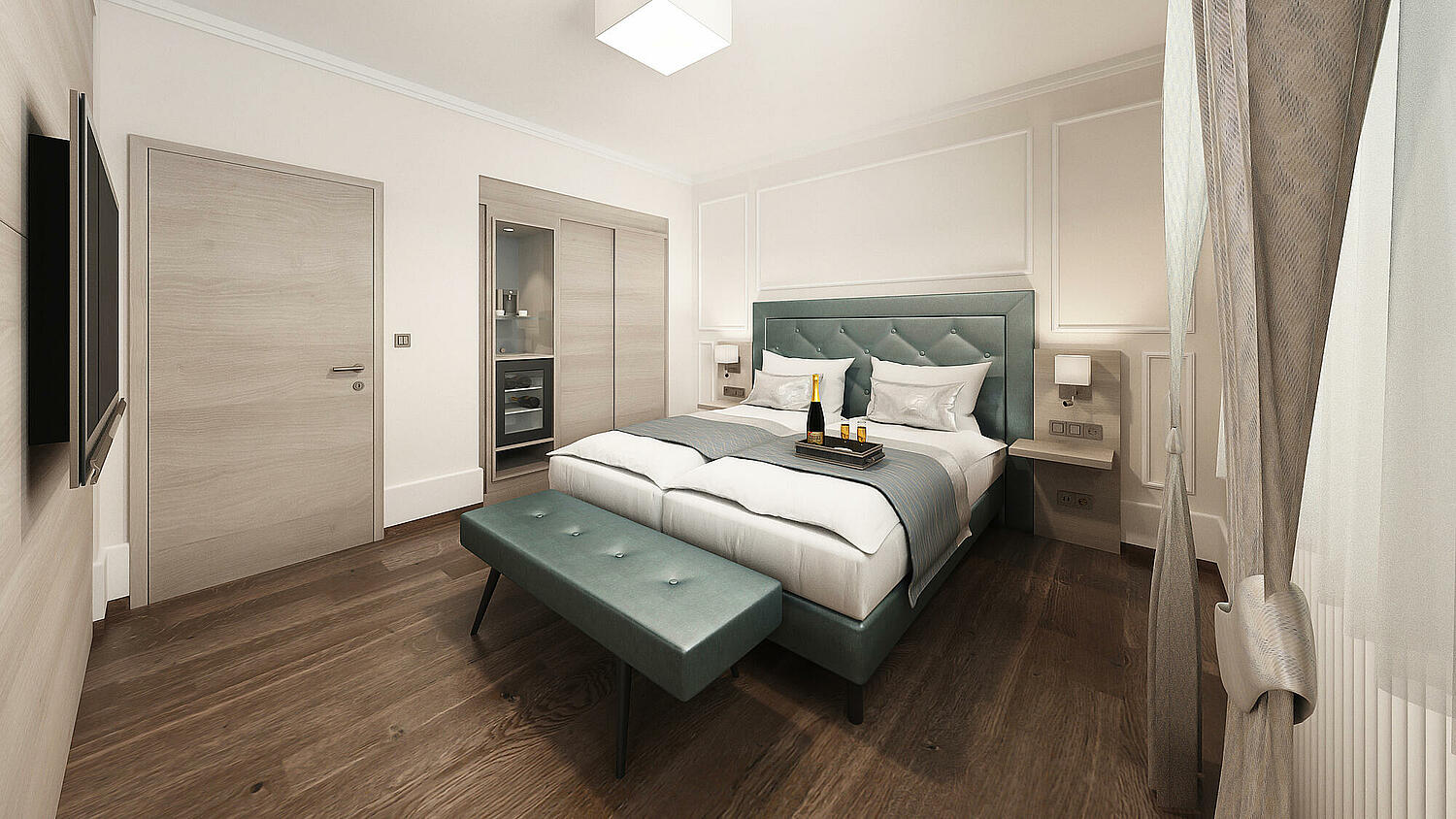 Apartment im Hotel Domhof Schlafzimmer mit Doppelbett 